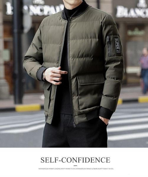 

army green small cotton-padded jacket man short thin coat, Black;brown