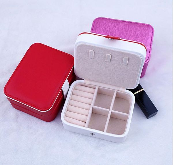 

three-ply button leather jewelry box ring&earring holder display box travel portable jewellery organizer gifts boxes1, Black;white