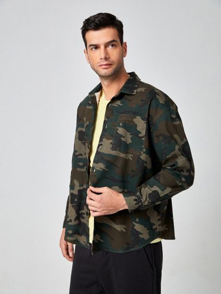 

men drop shoulder camo print shirt y2qr#, White;black