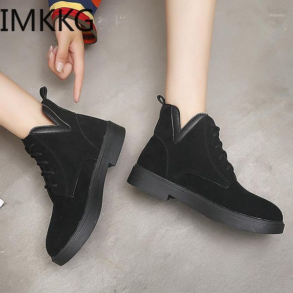 

boots women ankle 2021 autumn female casual shoes woman flat fashion platform round toe solid comfortable1, Black