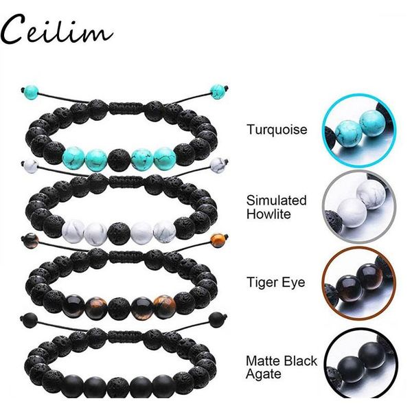 

men's volcanic lava stone bead bracelet adjustable natural stone beads matte onyx turquoises braided bracelet b sqcfoo dh_seller2010, Black