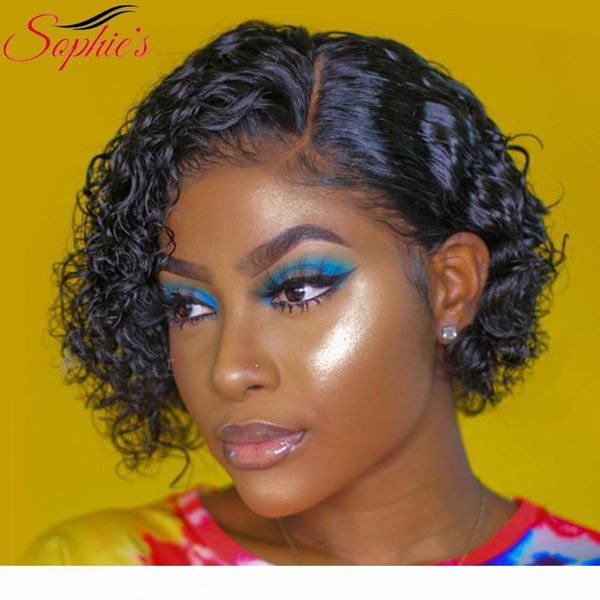 

sophies pixie cut wig short curly human hair wig curly bob lace front wigs 150 desnity remy brazilian curly lace front wigs, Black