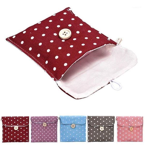 

1 pcs storage box linen sanitary napkins organizer cute polka dot menstrual pouch holder case secret pouch1
