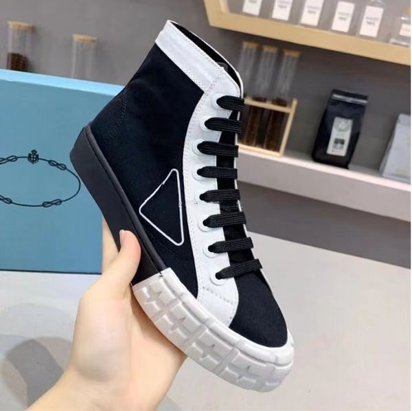 

luxury sneakers wheel cassetta flat shoes women high fabric runner trainers low casual shoes canvas wheel stitching lerren trainer, Black