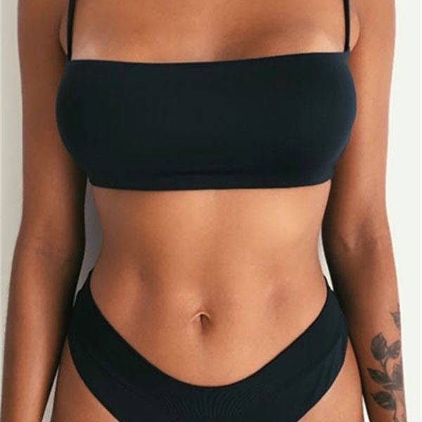 

2019 new women's plain bikini popular split swimsuit, White;black