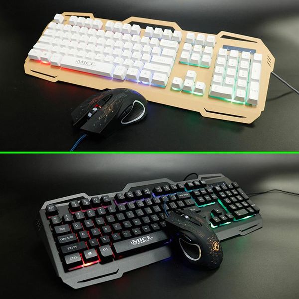 

keyboard mouse combos rainbow backlit usb interface for game mechanical ergonomic 104 +2400dpi set plug-and-play