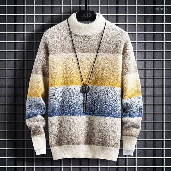

new winter cashmere sweater men fashion striped male jumpers half turtleneck thick warm mens pullovers sweaters 1, White;black