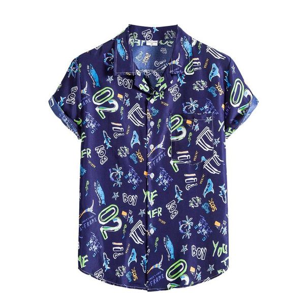 

men's casual shirts feitong 2021 shirt mens ethnic short sleeve printing hawaiian summer turn down neck holiday blouse, White;black
