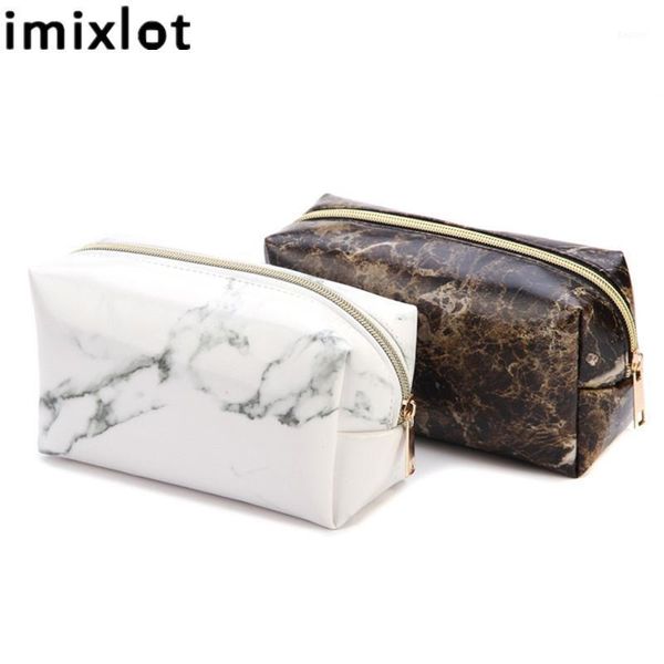 Borse portaoggetti Imixlot Cosmetic Bag PU Leather Waterproof Make Up Travel Wash Borsa da toilette Custodia per articoli vari per la casa