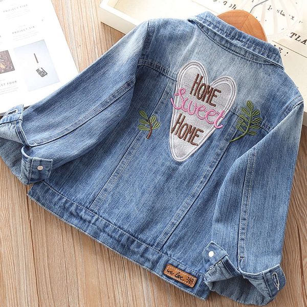 

korean children's denim spring and autumn little girl's love embroidery 2020 new girls' lapel et, Black