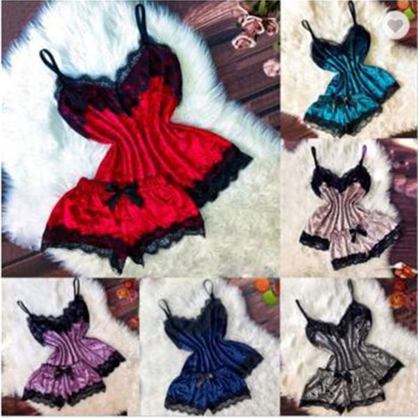 

new style fun underwear women lace gold velvet split pajamas suit, Black;red