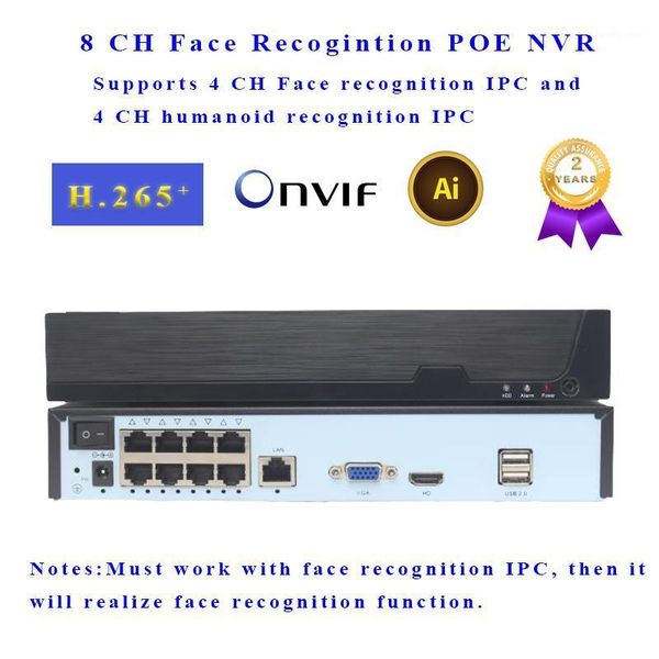 

kits face recognition poe nvr 8 ch p2p ip video recorder supports 5mp ipc input h.265 onvif target count for camera surveillance1, Black;white