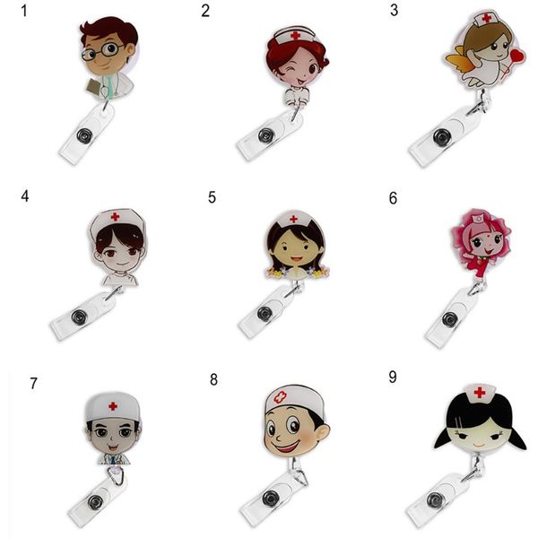 2021 Dos Desenhos Animados Mini Retrátil Retrable Carretel Estudante Enfermeira Exihibiton Pull Chave ID Nome Card Card Lanyards Badge Holder Clip