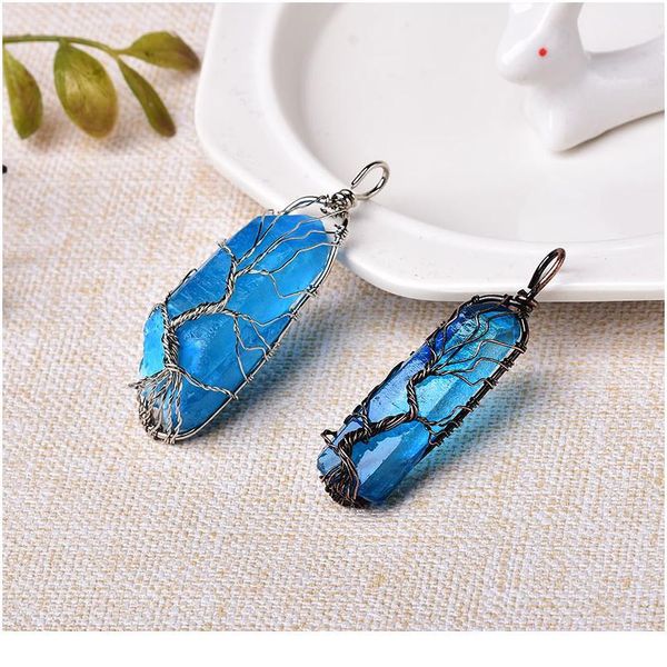 

natural crystal pendant tree of life blue jewelry mineral jewelry fashion simple stone for men women jewelry handmad jllbge, Black