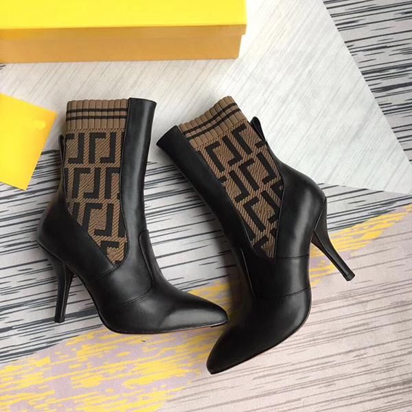 

ladies winter boot 2021 fashion luxury women boots knitted socks ankle boots stiletto heel brand temperament boots of size 34-41, Black