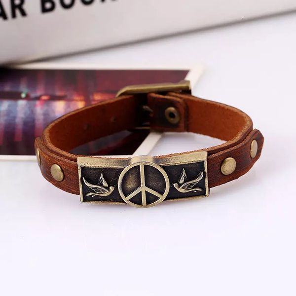 

sign handmade selling leather fashion multilayer peace charm bracelets wristband jewelry for men and women gifts