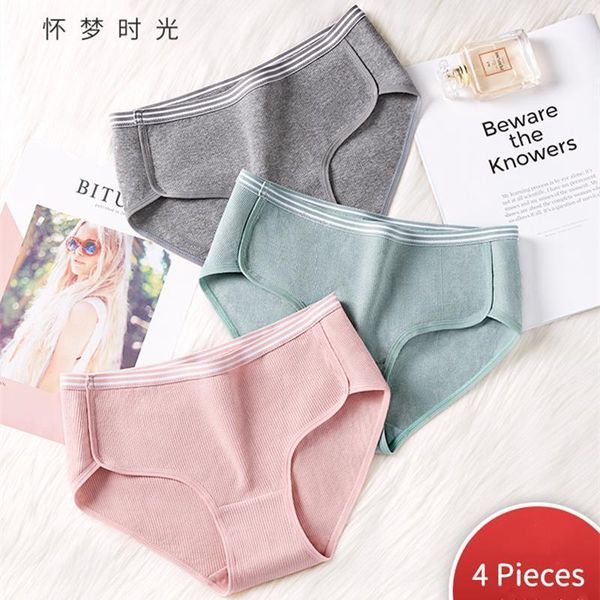 

women's panties 4pcs/lot medium waist solid cotton women breathable seamless underwear briefs girls female intimates underpants1, Black;pink