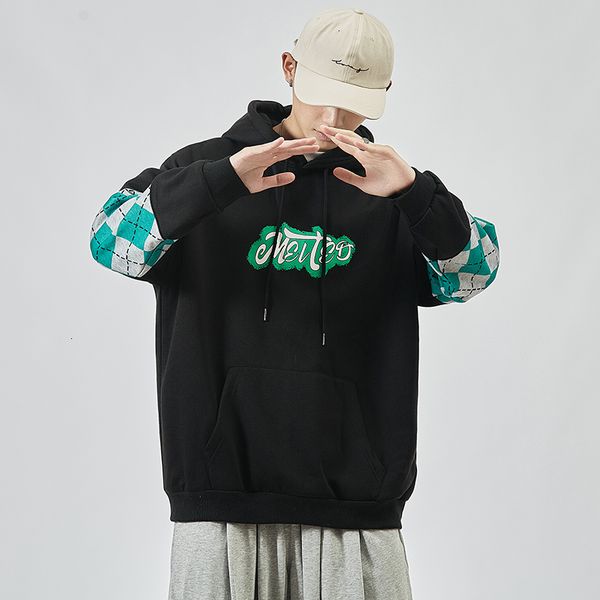 

2021 new verde retalhos hoodies masculinos novo moletom capuz homem quente coreano casual pullovers 9szk, Black