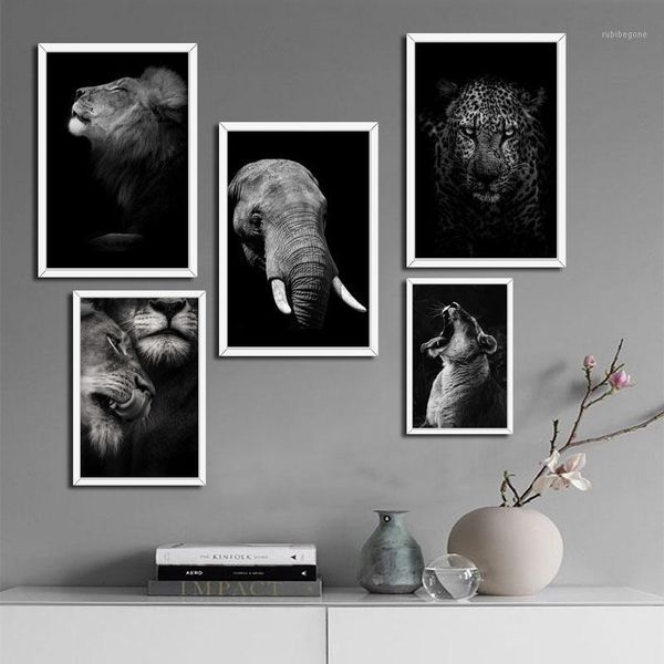 

paintings black and white wild animal elephant tiger lion art canvas painting poster wall home decor obrazy plakat1