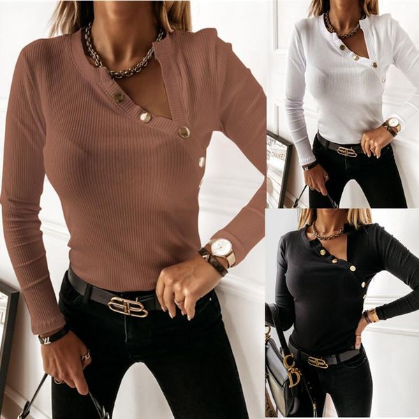 

women's blouses & shirts women blouse long sleeve 2021 autumn elegant button female v-neck slim pullovers blusas, White