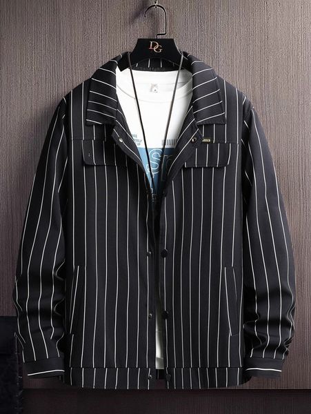 

men striped print patch detail jacket without h8up#, Black;brown