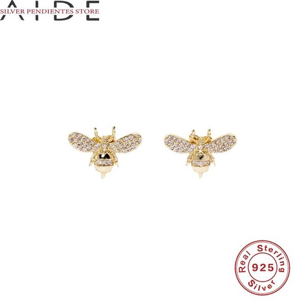 

stud aide 925 sterling silver small piercing earrings set 2021 mini bee for women kolczyki damskie, Golden;silver