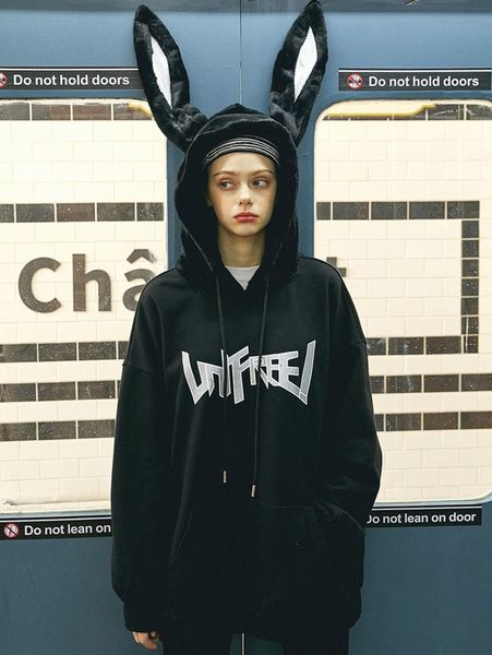

letter graphic 3d rabbit ear design hoodie n5wg#, White;black