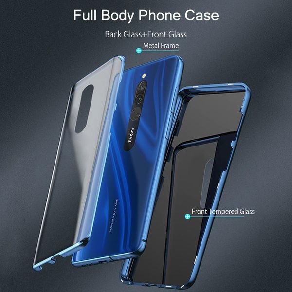 

magnetic case for redmi 8 8a case double sided tempered glass metal magnet case back cover for xiaomi redmi 8 8a 8 h wmttwp
