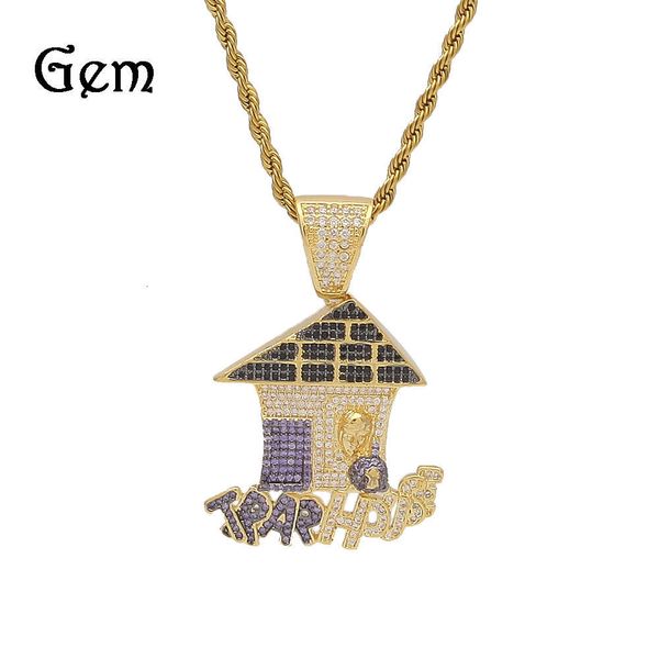 

trendy hip hop house pendant inlaid with colorful zircon traphousependant, Silver