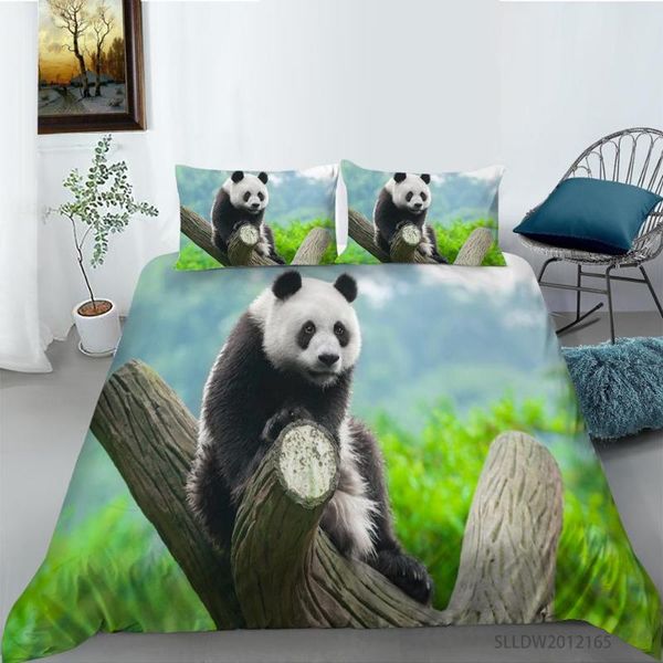 

bedding sets 3d panda green bamboo blue sky set  size fabric duvet cover with pillowcase 2/3 pcs