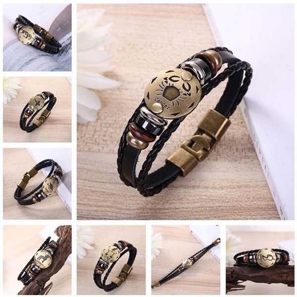

twelve constellations woven adjustable leather bracelet popular schoolgirl and boy lovers gsfb010 mix order 20 pieces a lot charm bracelets, Black