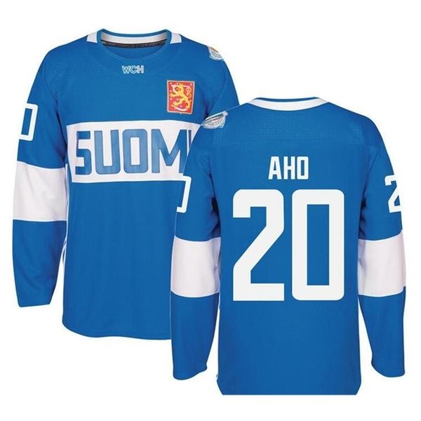 

men real full embroidery 2016 world cup of hockey finland team #20 sebastian aho hockey jersey or custom any name or number jersey, Black