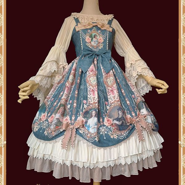 

lady's portrait ~ sweet printed lolita jsk dress midi party dress by infanta 201204, Black;pink