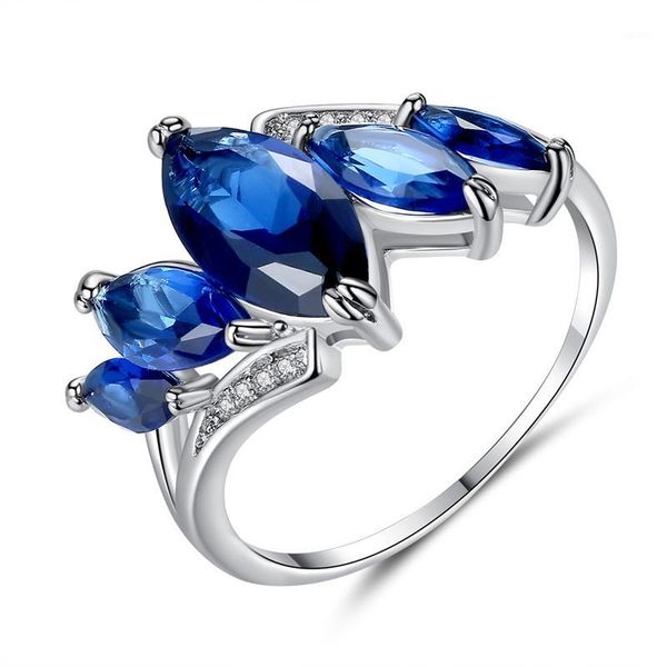 

kofsac elegant 925 sterling silver fashion jewelry new zircon blue horse eye crystal ring women anniversary accessories1, Golden;silver