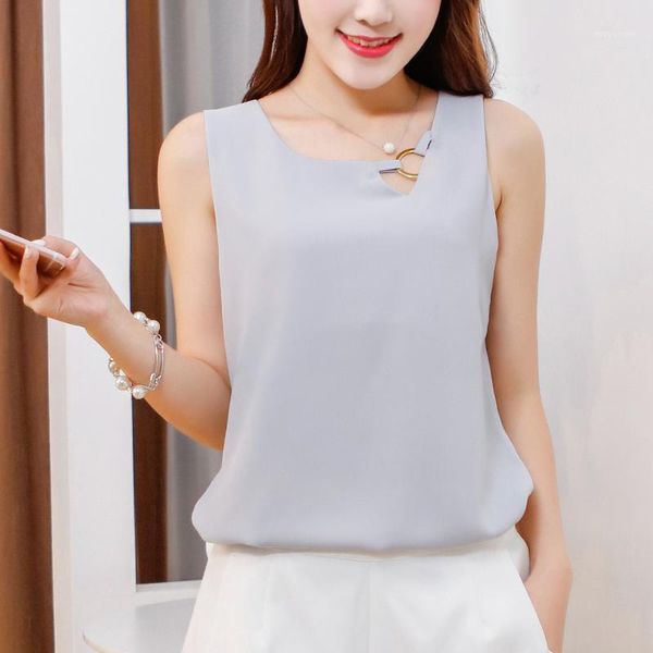 

fashion brand new women tanks summer casual shirts plus size sleeveless self-cultivation blouse double layer chiffon blouses1, White