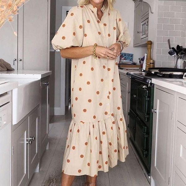 

casual dresses lasperal 2021 spring and summer dot printing ruffle dress long sleeve party women loose boho vestidos, Black;gray
