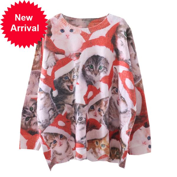 

christmas autumn winter feminine sweater mesh knitted cat-o-neck long sleeve clothes of large female dimensions c-351-1, White;black