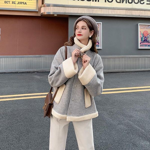 

loose woolen coat, big size fat sister, autumn and winter new 2021 western style thin lamb wool coat1, Black