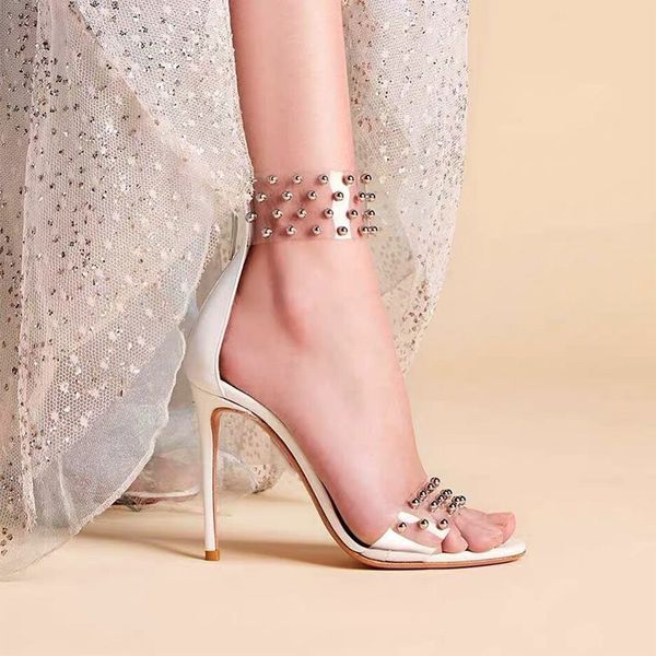 

metal little rivets thumbs pvc sandals transparent thin ladies heels high patchwork lucency a strap sandalias zapatos gladiator dmtq, Black