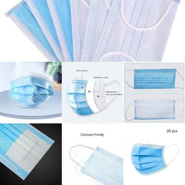 

anti-dust safe blue disposable mask procedure face non-woven fabric dust mask 3 layer 20/40/60/ yesv