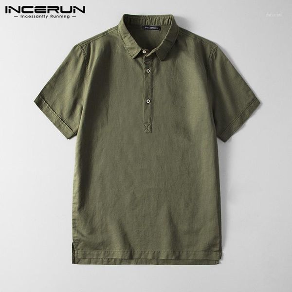 

incerun cotton men casual shirt harajuku short sleeve lapel solid summer blouse 2020 streetwear breathable brand camisas hombre1, White;black