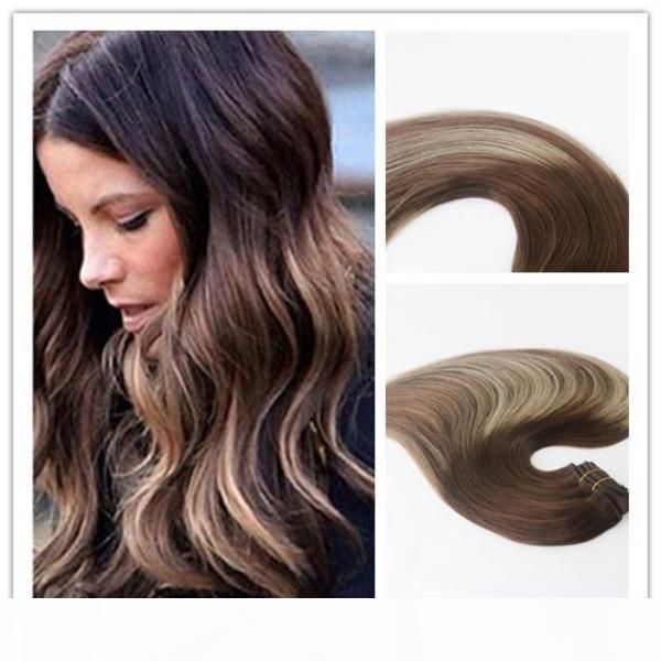 

human hair clip in hair extension ombre balayage color #3 #24 #3 grade virgin remy hair straight 100g per bundle, Black