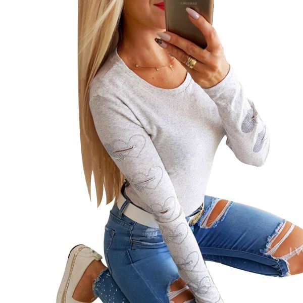 

brand new women's long sleeve slim fit pullover t-shirt tee female casual heart shaped printed clothes party clubwear, White