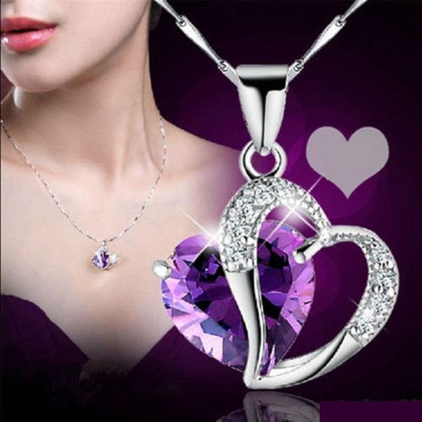 

rhinestone trendy austrian heart crystal necklaces pendant women silver clavicle chains choker for wedding jewelry gift