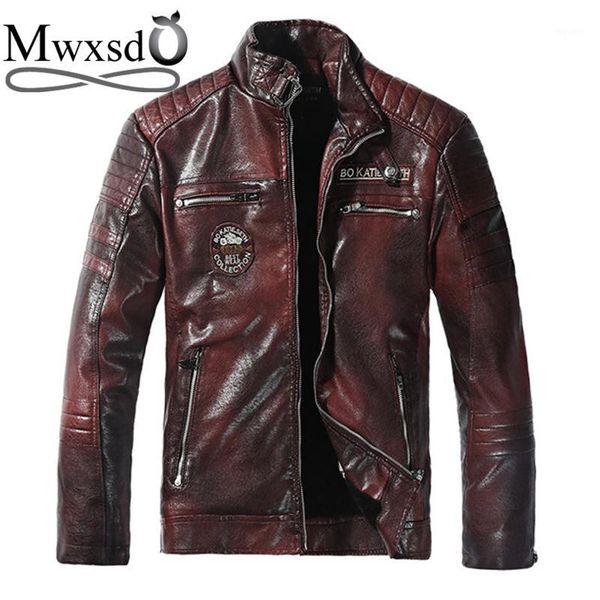 

mwxsd brand winter mens thick leather jackets and coat men classic fleece motorcycle leather jacket male bike jacket jaqueta1, Black