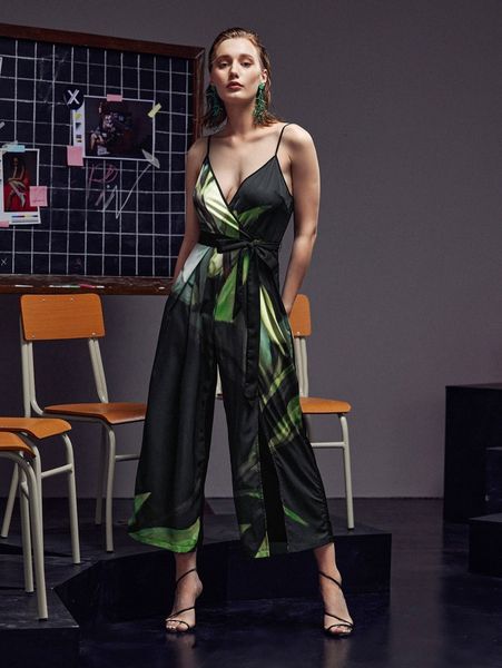 

x kayleigh paine graphic print belted cami jumpsuit 07ue#, White