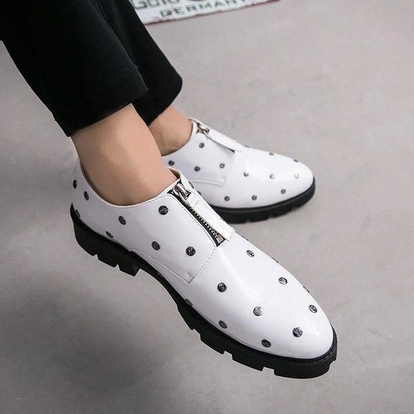 

leather shoes men brogue party shoes moccasins patent leather loaders slip on black white fashion men wedding shoes #o56t