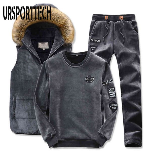 

3-piece men's winter , hoodie, vt, and , thick gold veet sportswear, Gray