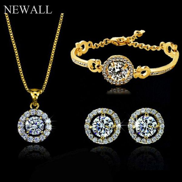 

link, chain austrian crystal 18kt gold necklace earring bracelet sets women gift jewelry bride elegant fashion accessory, Black