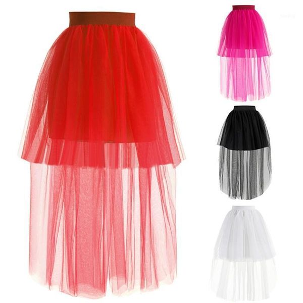 

gothic skirt women long maxi skirt high wasit tulle mesh tutu fluffy1, Black